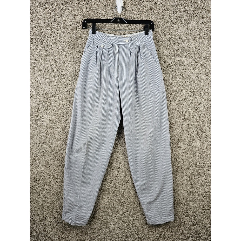 Vintage 1980s Liz Claiborne Seersucker Blue & White Stripes Golf Pants Size 8